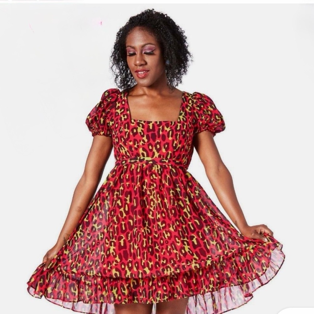 Sourpuss neon leopard cream puff baby doll dress. Size M